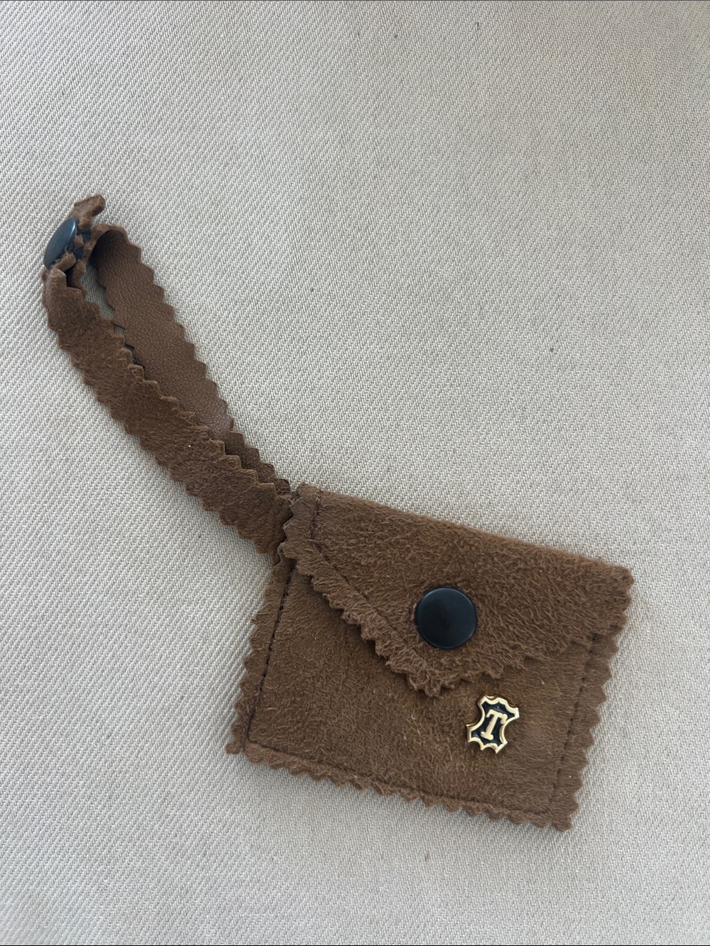Bag Charm - Brown Suede Leather Pouch with Strap